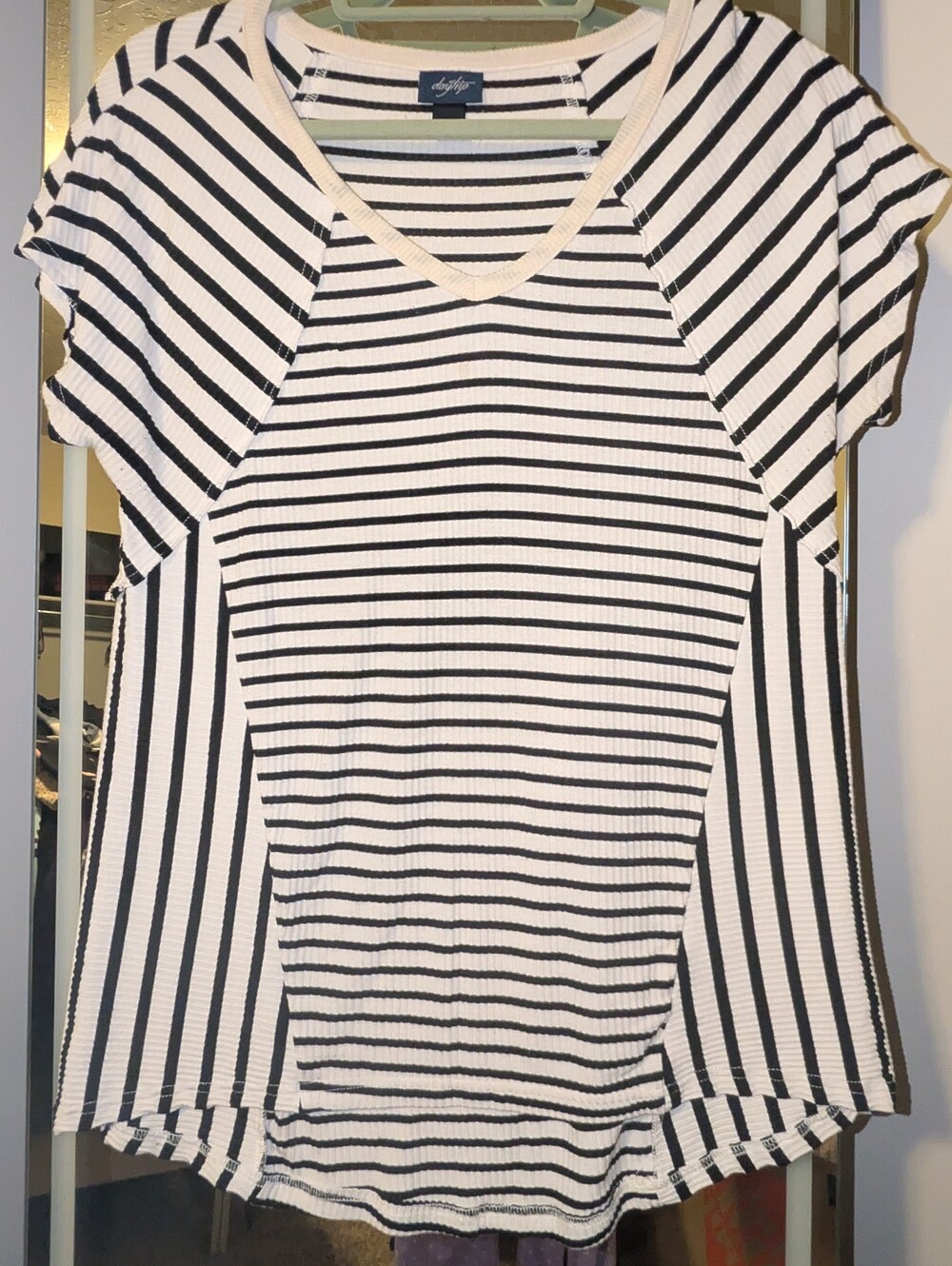 Daytrip Black & White Striped V-Neck Short Sleeve Top